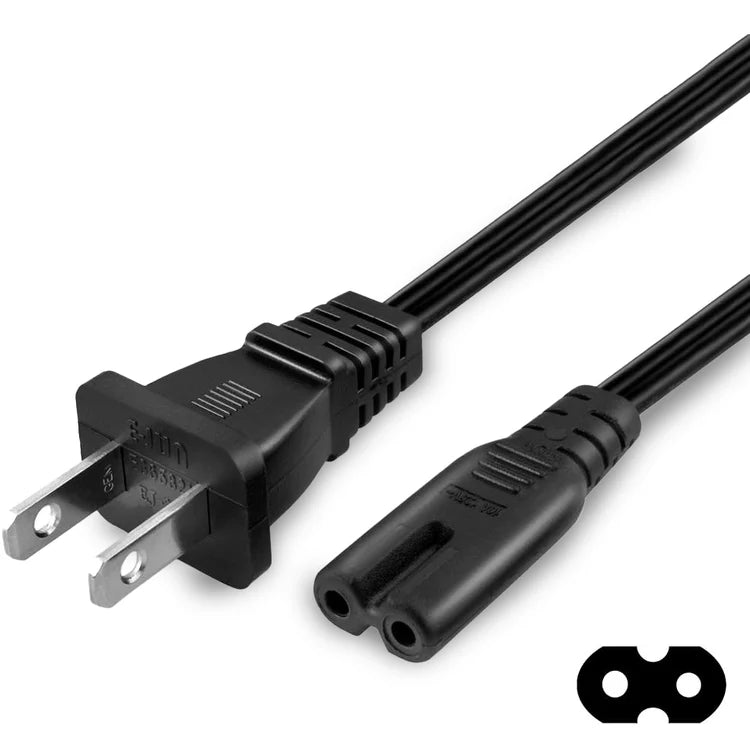 2-Prong Figure 8 Power Cable for Xbox, PlayStation 3/4/5 (US Plug)