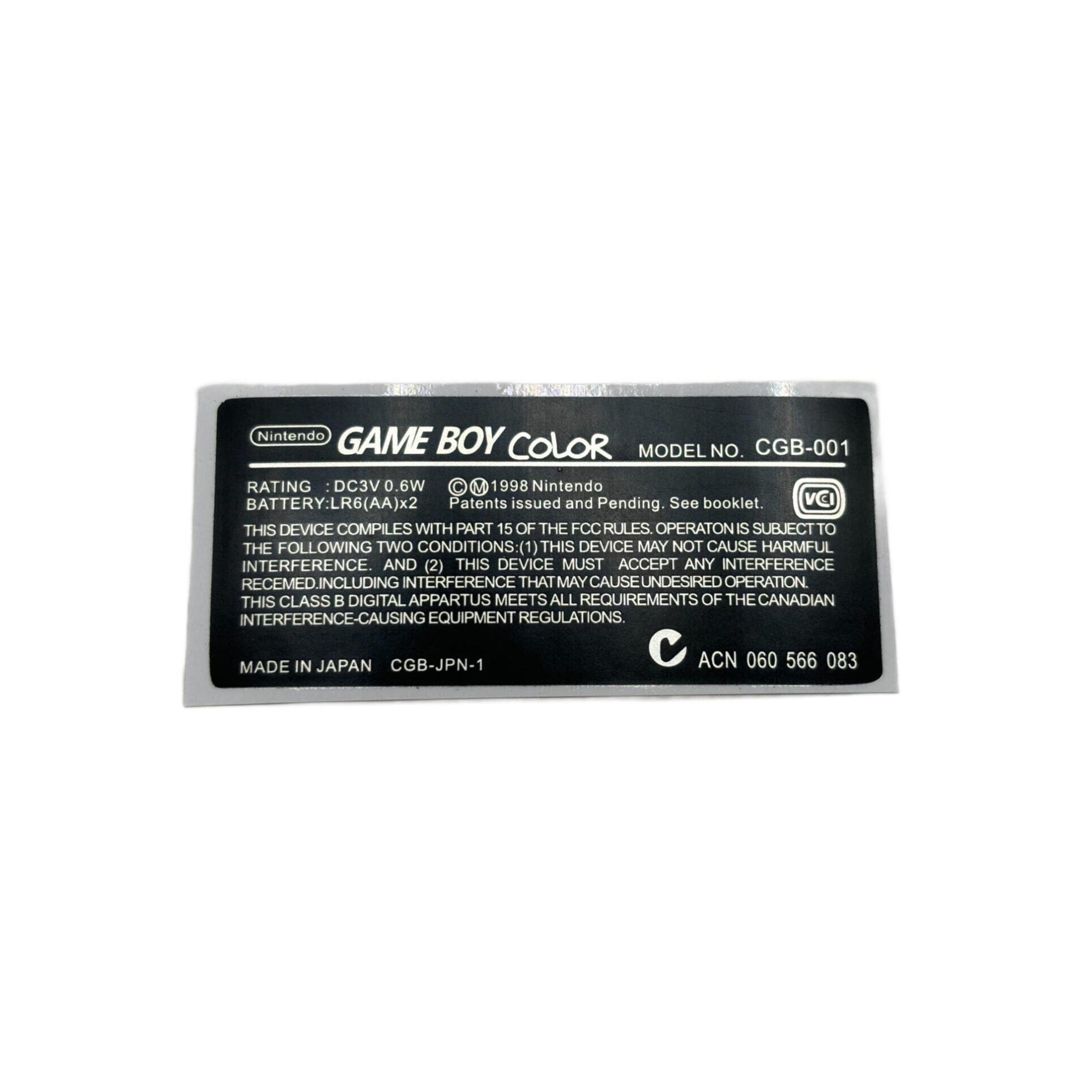 Back Sticker for Game Boy Color