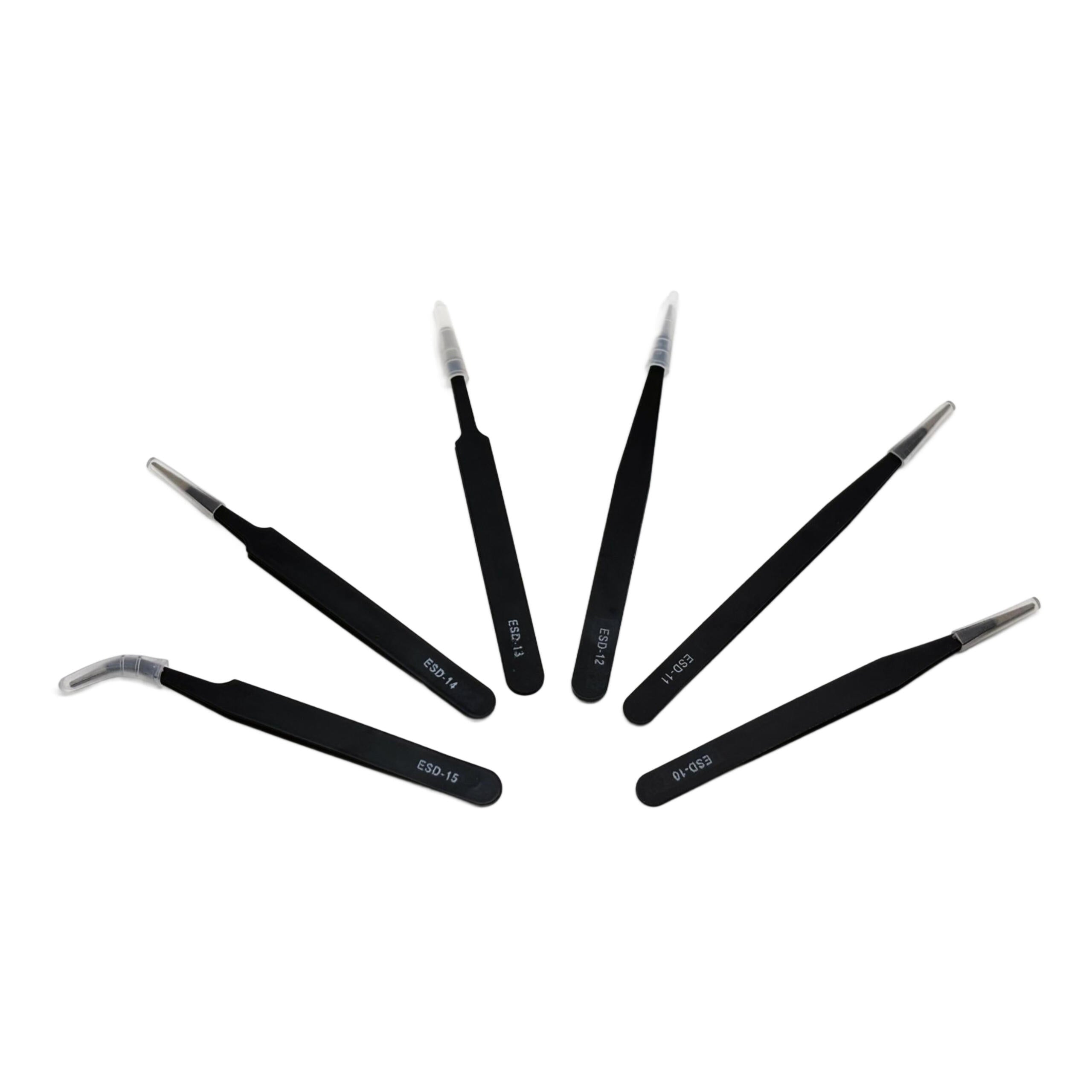 Set of 6 ESD Anti-Static Stainless Steel Tweezers