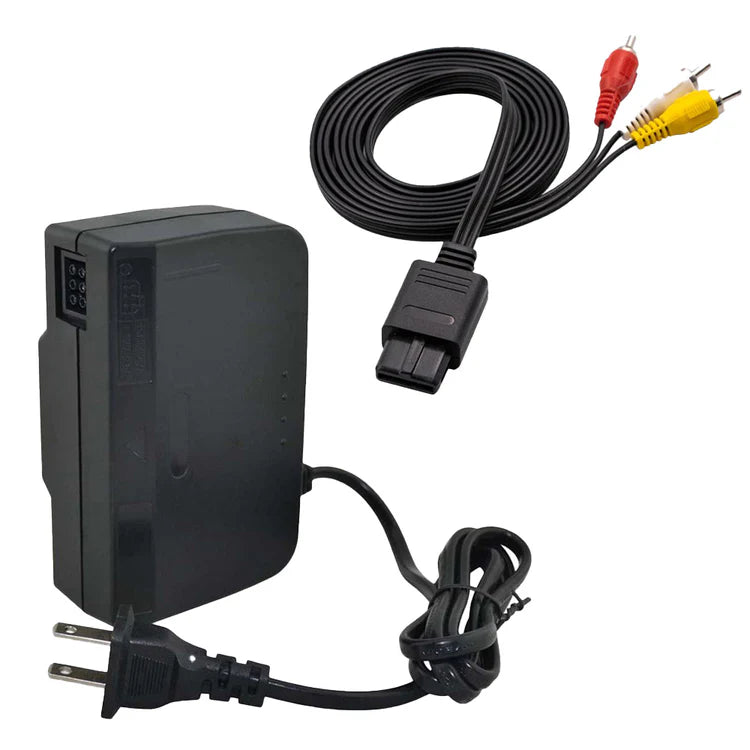 AV Composite Cable and Power Adapter Bundle for Nintendo 64